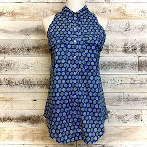 Anthropologie Porridge Blue Sleeveless Blouse Size 0 2 4 Vintage Polka Dot Retro